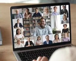 man discussing alternatives to google ads with team via video conference