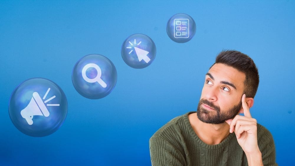 Aligning PPC with Digital Marketing Strategy – Man Thinking with Marketing Icons in Background